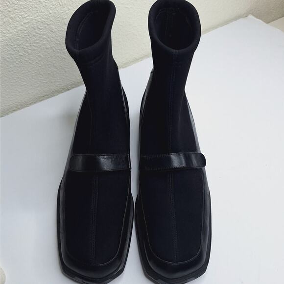 Bally Sock Boots Rare Leather Square Toe Men's 7 Women's 9 Italy Goth Industrial - Picture 15 of 16